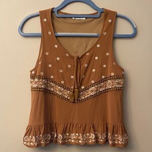 In Loom Brown Embroidered Tank Top